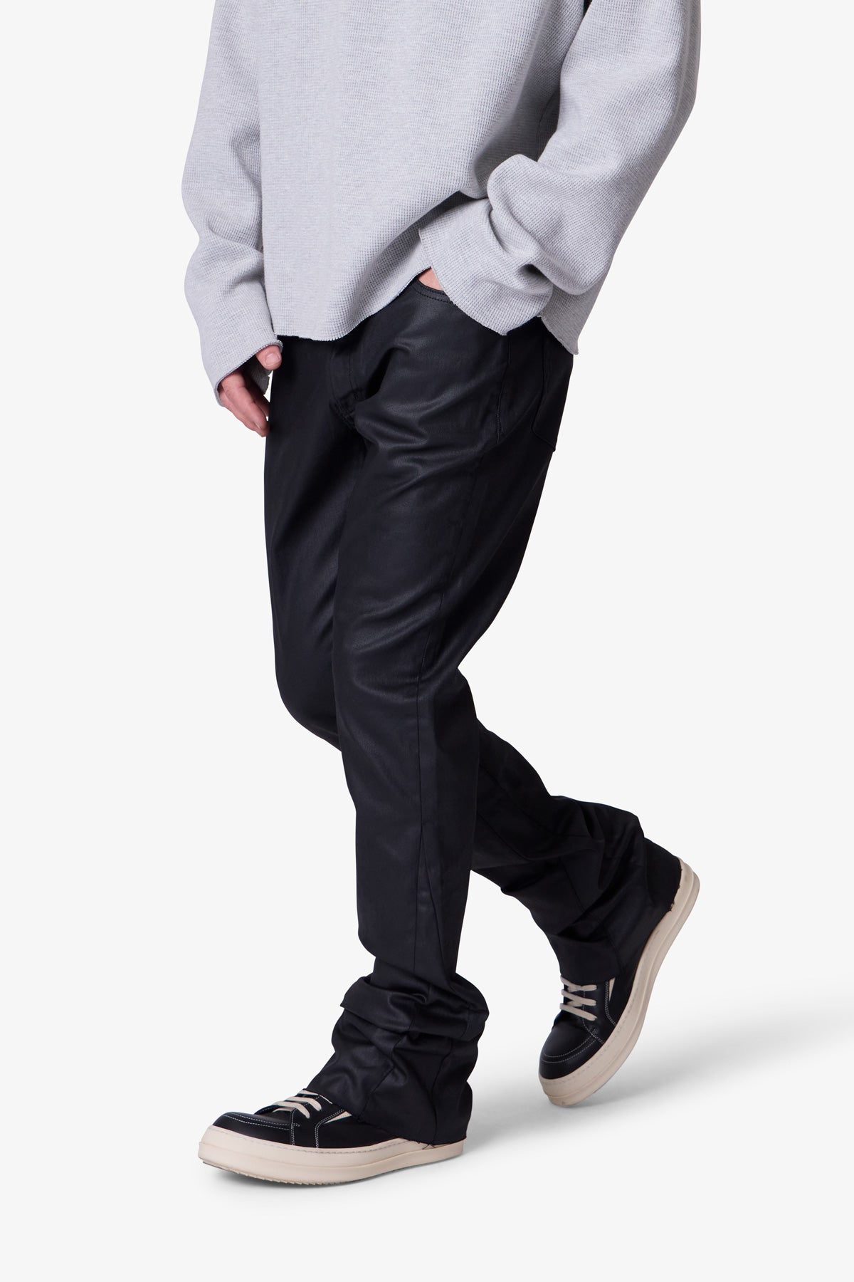 B447 Waxed Flare Denim - Black