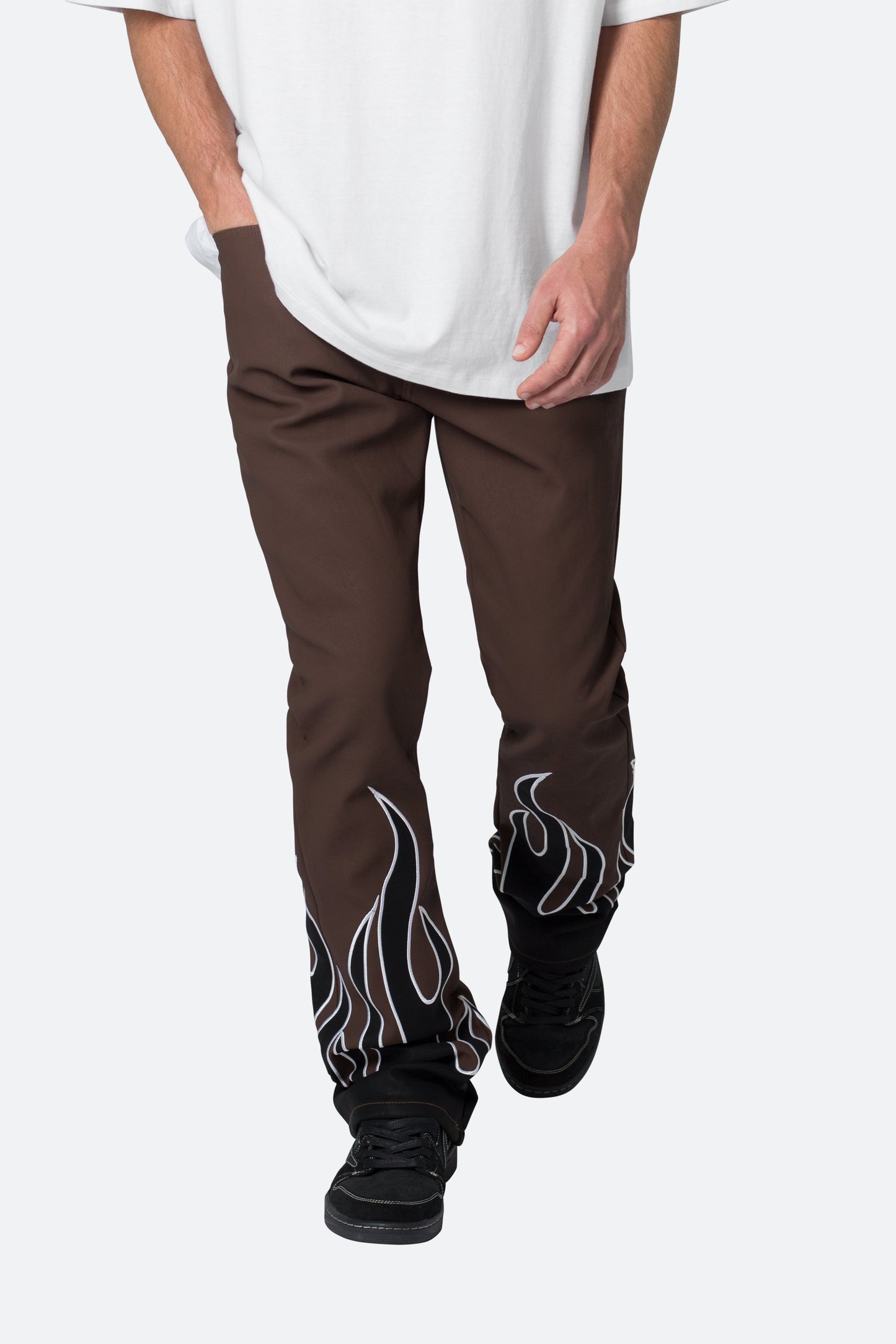 B517 Leather Flare Flame Pants - Brown/Black