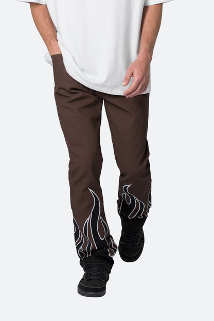 B517 Leather Flare Flame Pants - Brown/Black