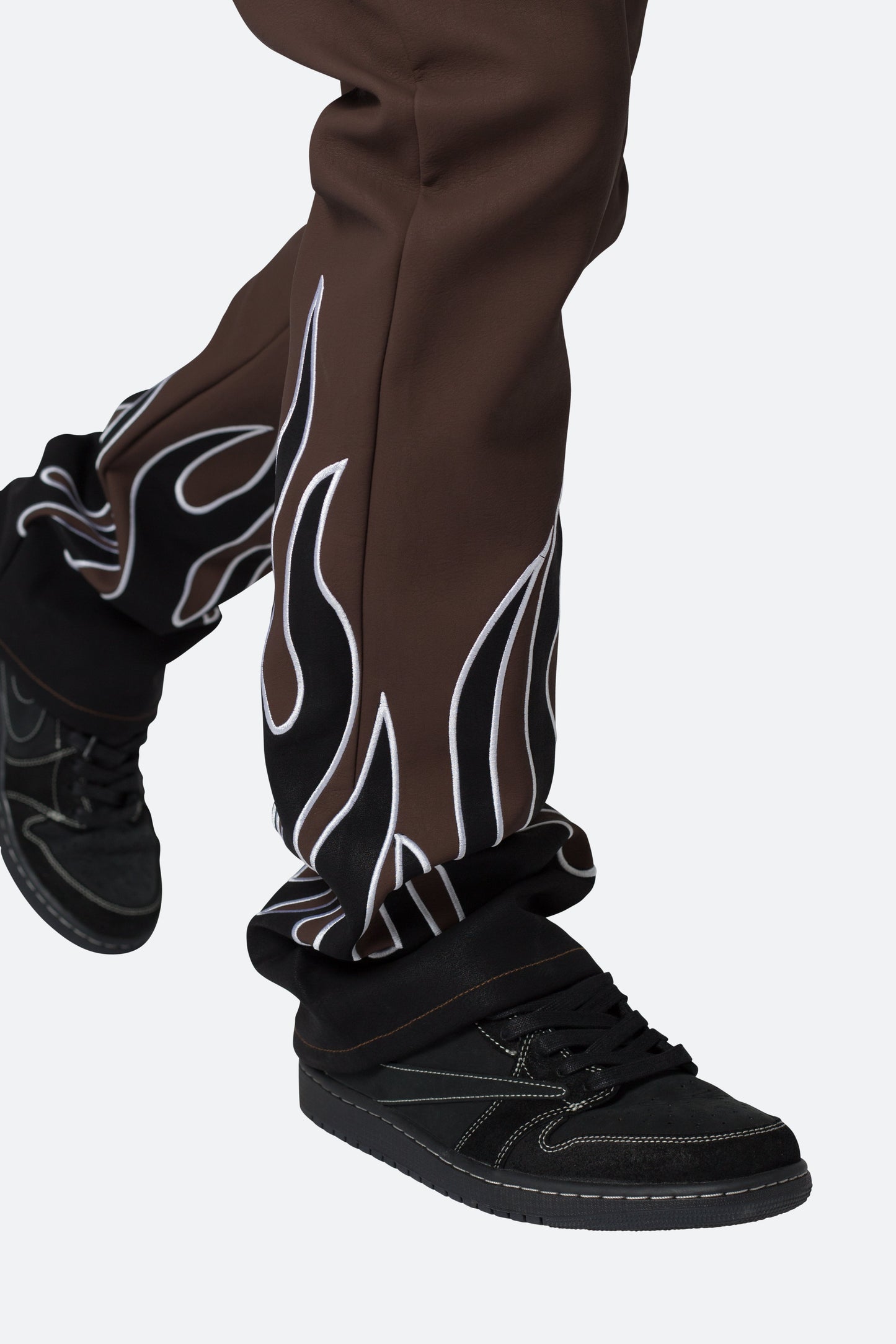 B517 Leather Flare Flame Pants - Brown/Black