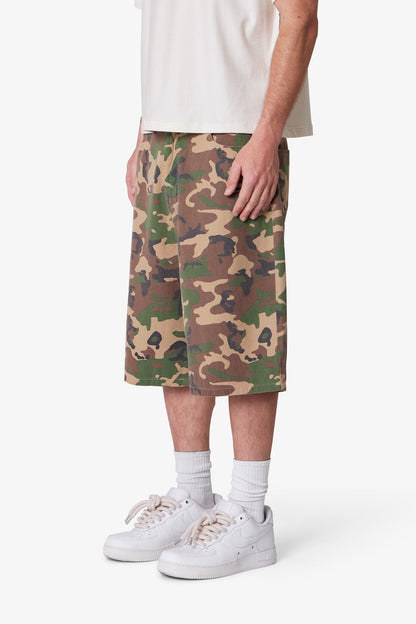 Baggy Camo Twill Shorts - Woodland Camo