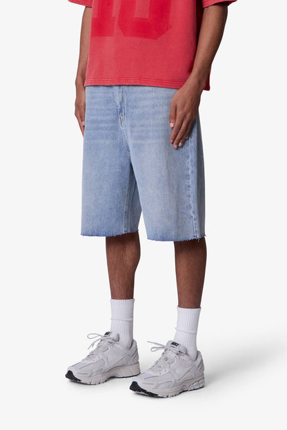 Baggy Cut Off Denim Shorts - Light Blue