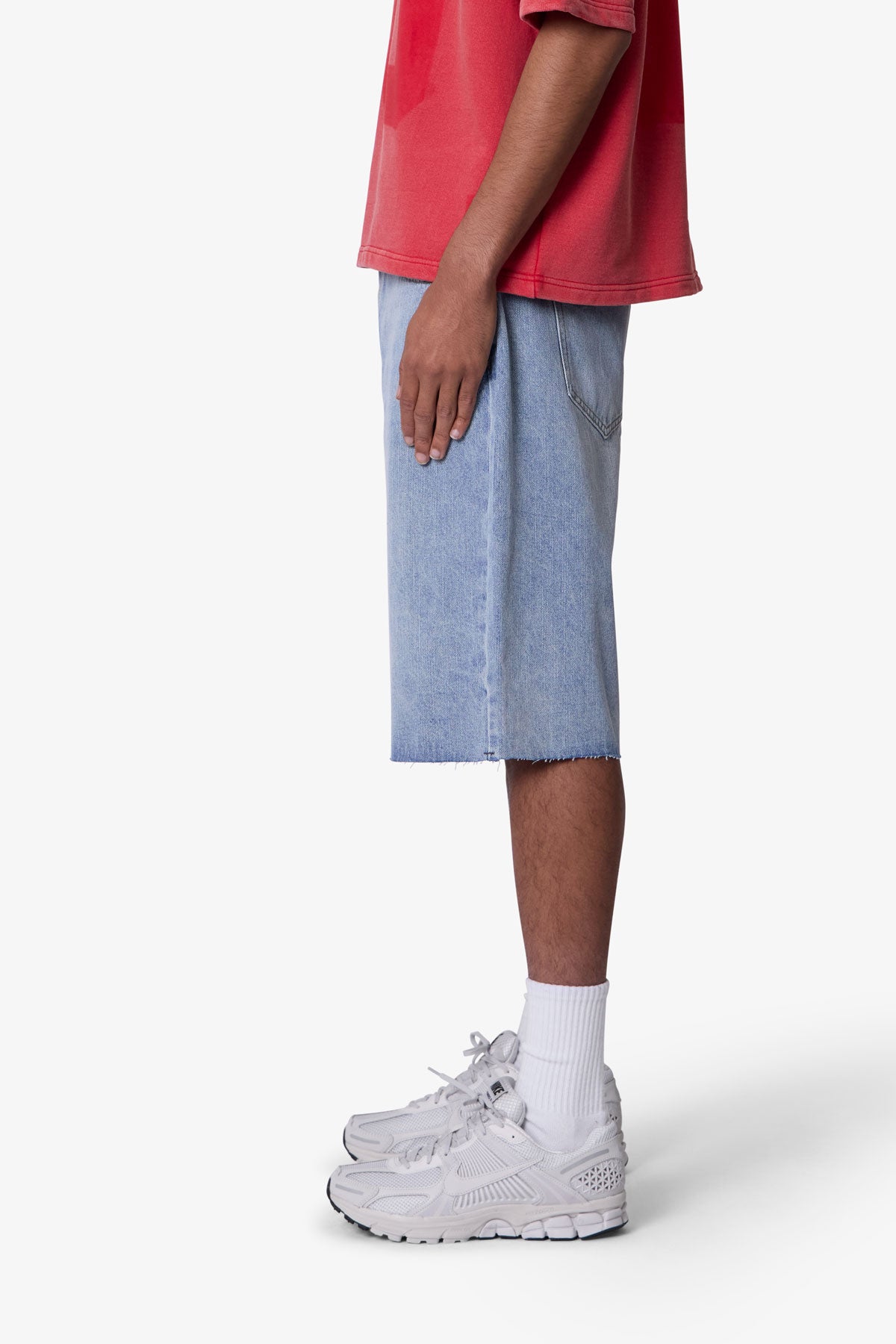 Baggy Cut Off Denim Shorts - Light Blue