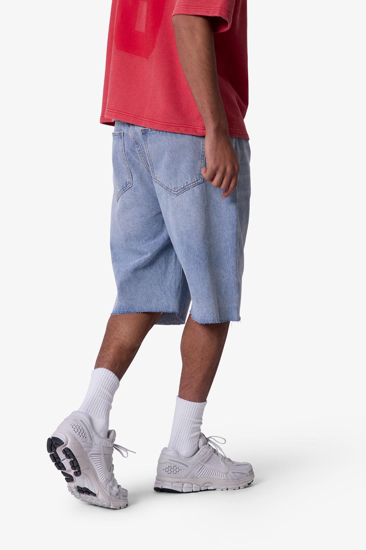 Baggy Cut Off Denim Shorts - Light Blue