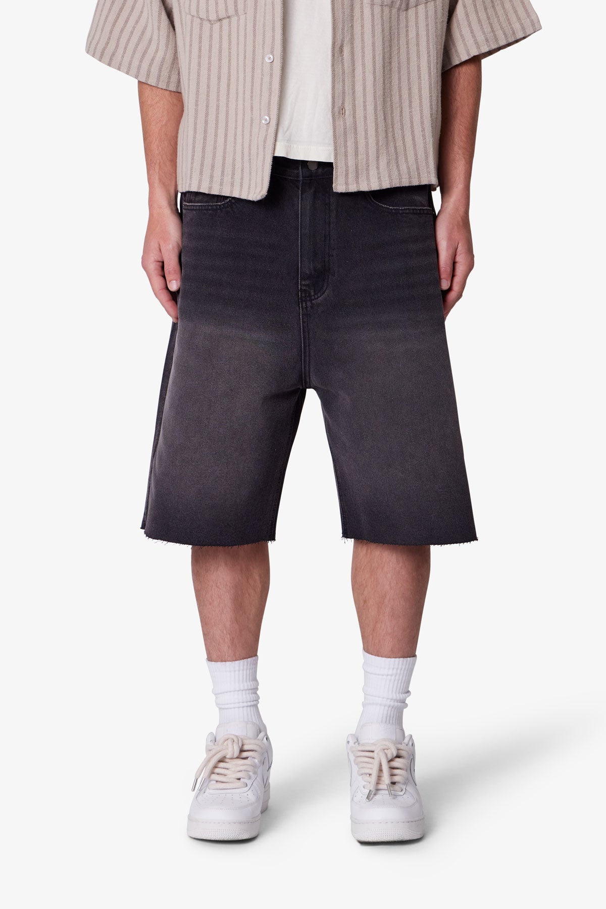 Baggy Cut Off Denim Shorts - Washed Black