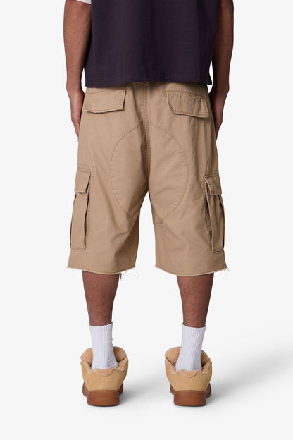 Baggy Distressed Cargo Shorts - Washed Khaki