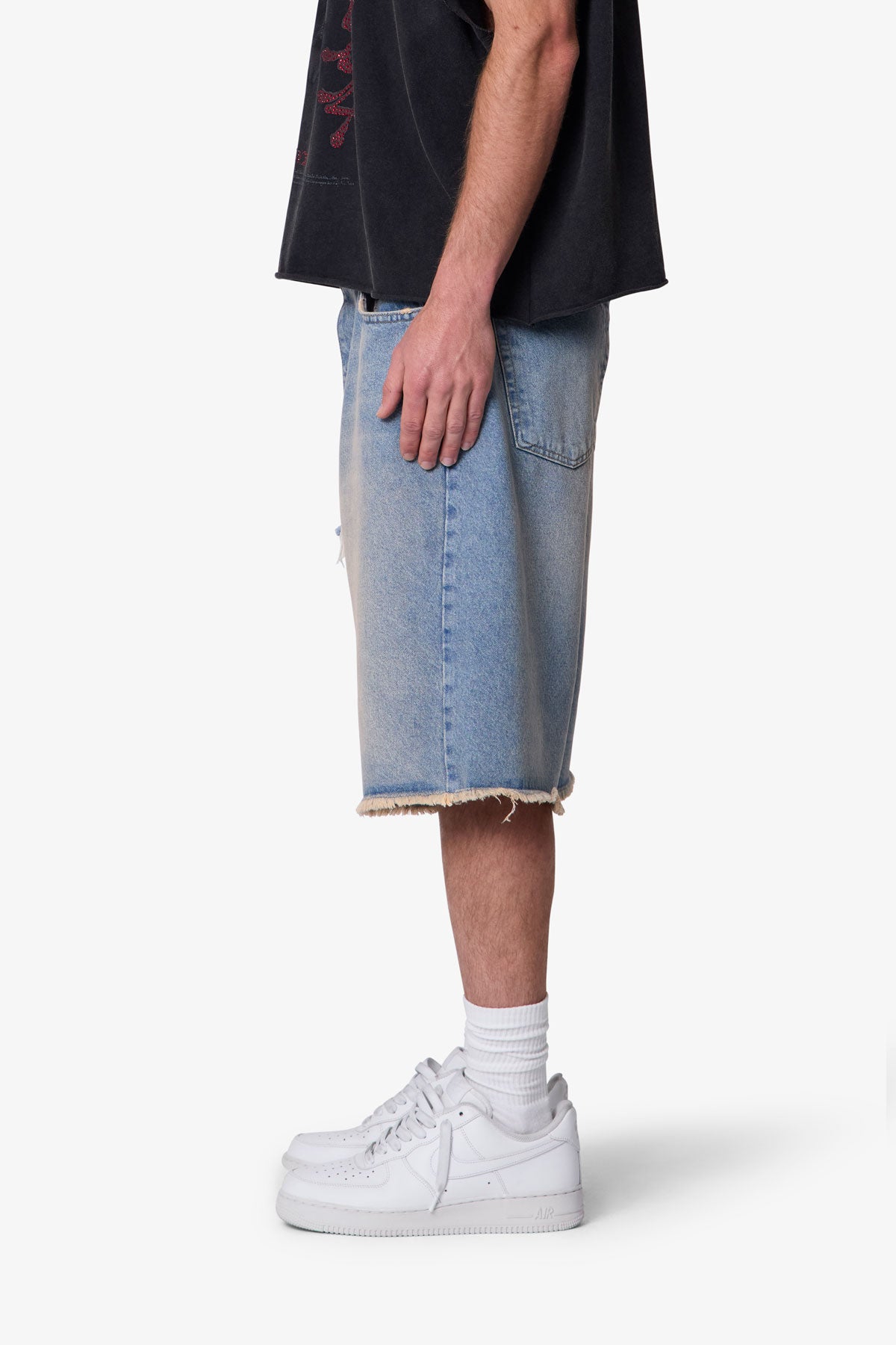Baggy Distressed Denim Shorts - Light Blue