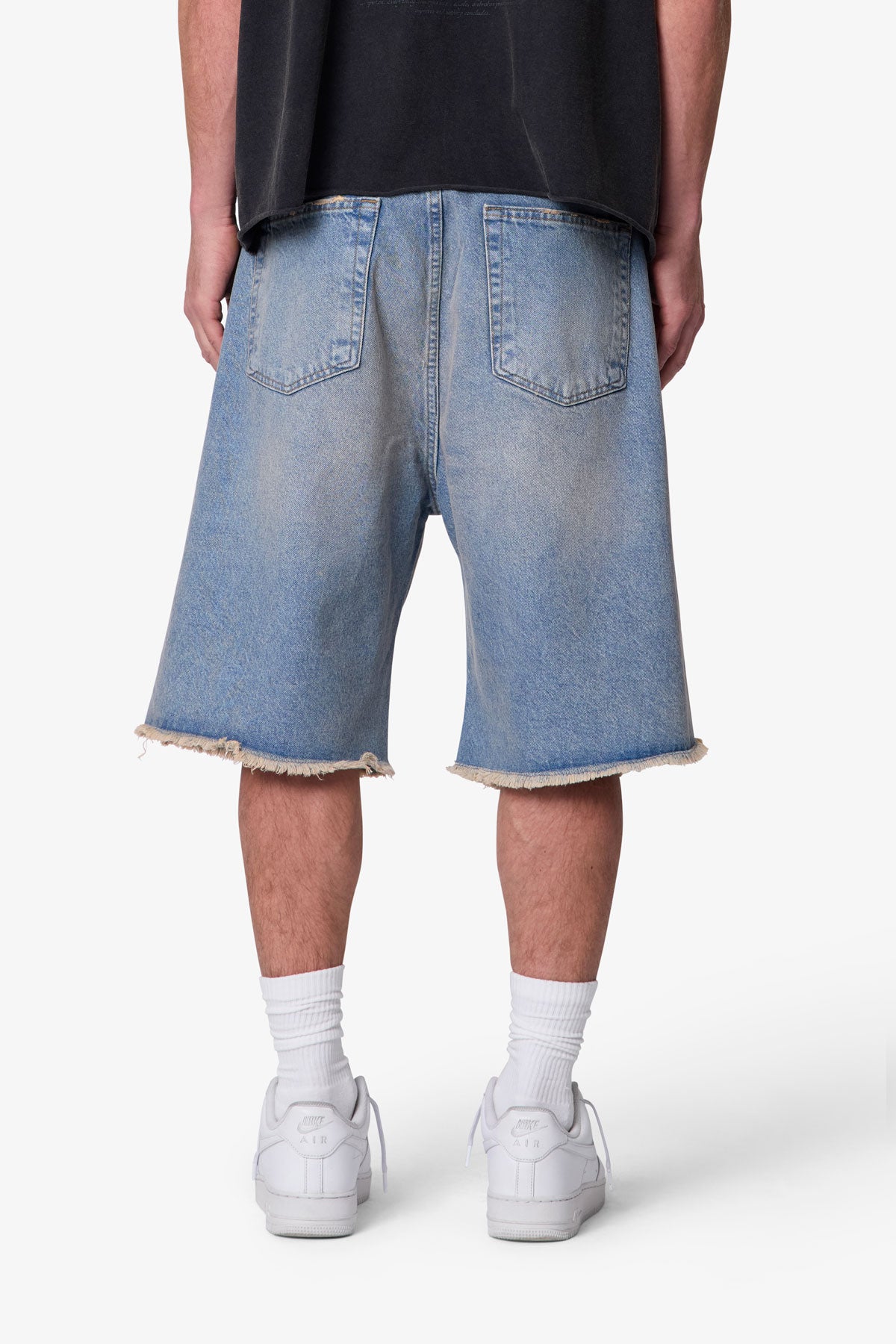 Baggy Distressed Denim Shorts - Light Blue