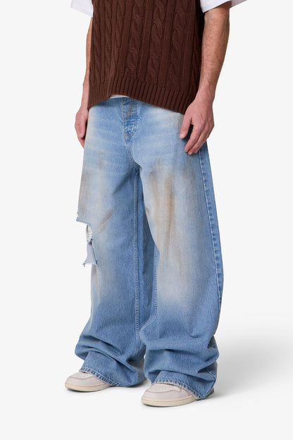 Baggy Distressed Rave Denim - Washed Blue