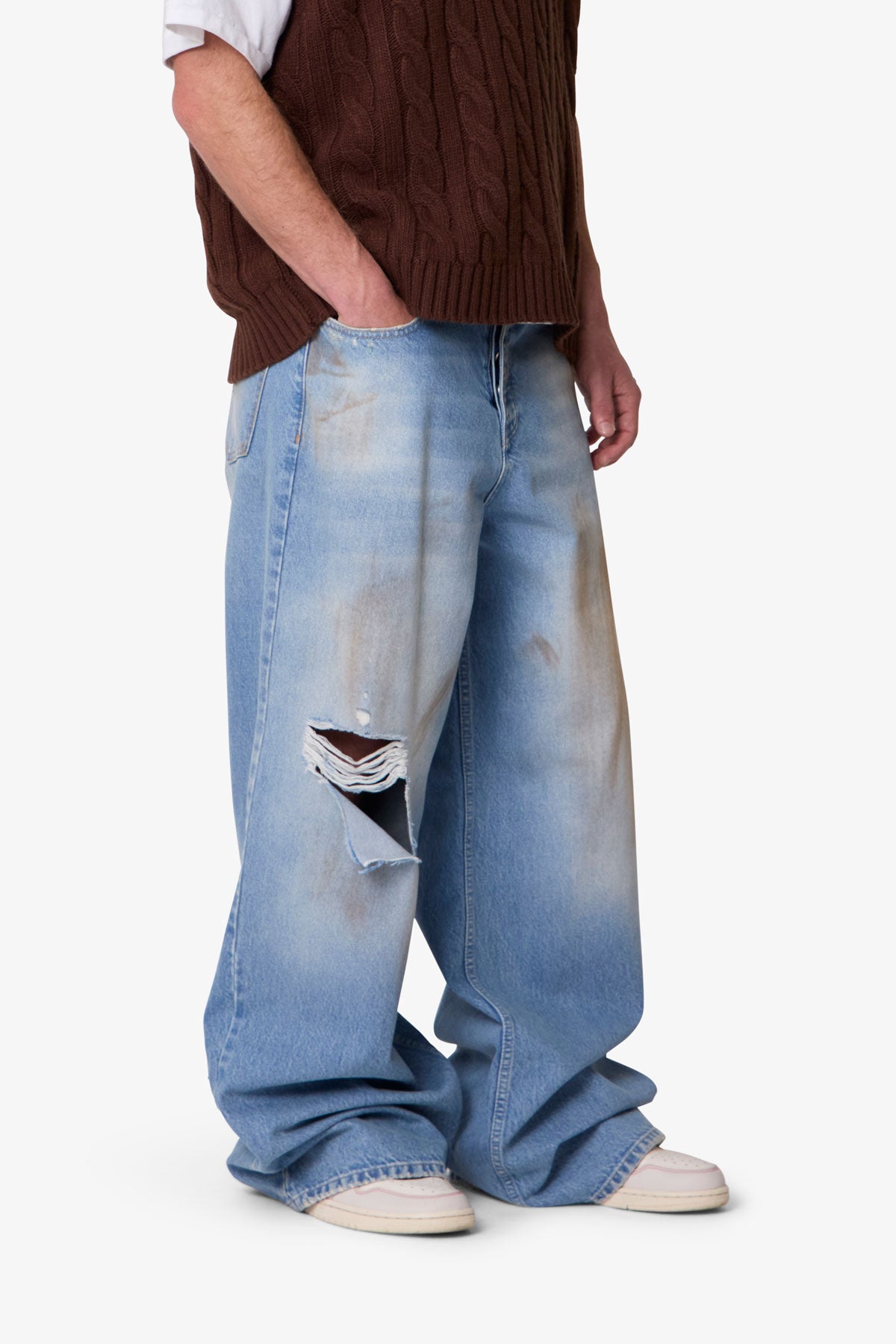 Baggy Distressed Rave Denim - Washed Blue