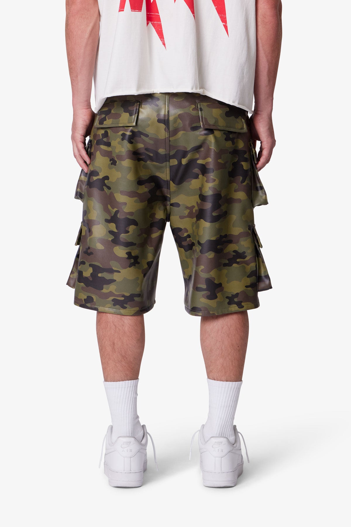 Baggy Leather Cargo Shorts - Camo