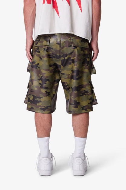Baggy Leather Cargo Shorts - Camo
