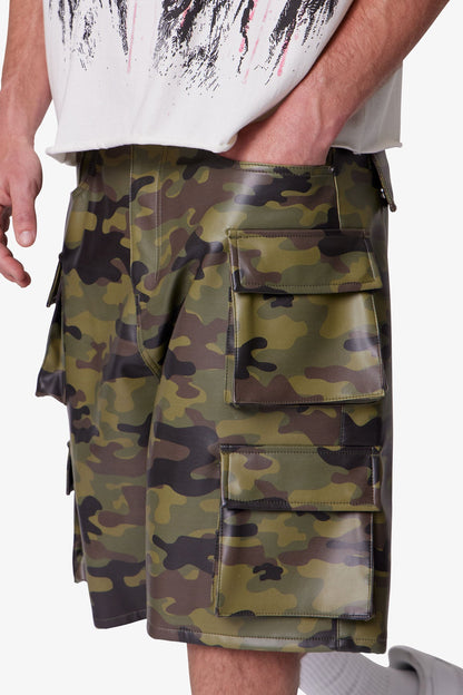 Baggy Leather Cargo Shorts - Camo