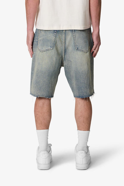 Baggy Ripped Denim Shorts - Vintage Blue