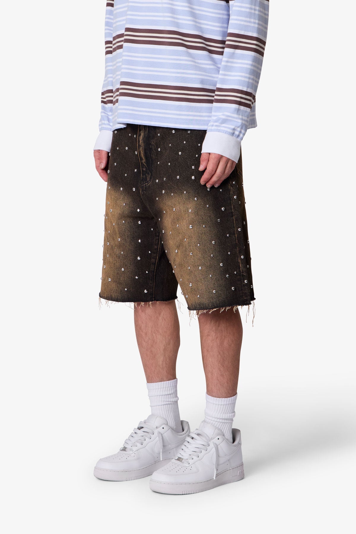 Baggy Studded Denim Shorts - Black