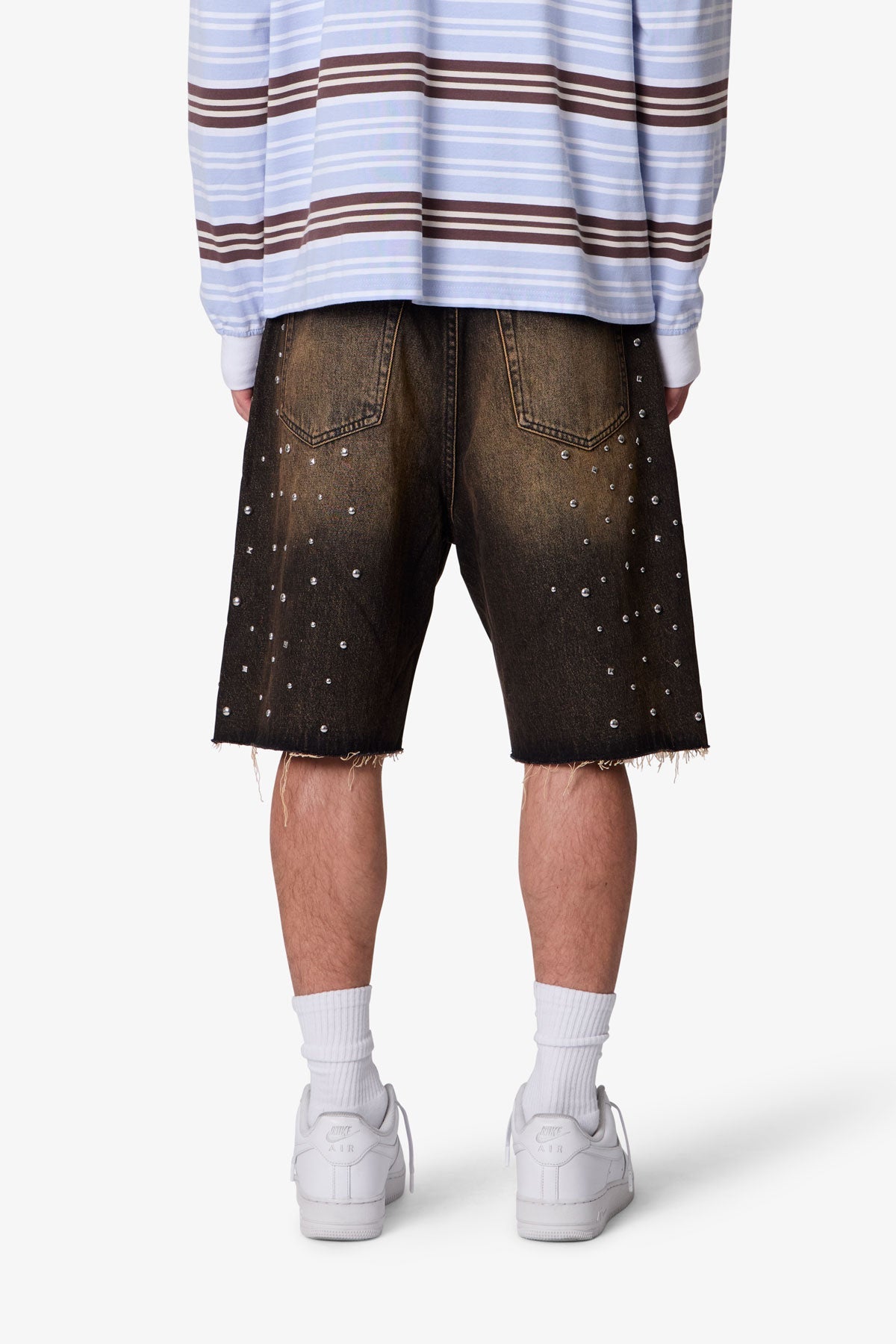 Baggy Studded Denim Shorts - Black