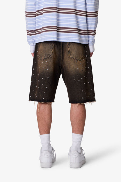 Baggy Studded Denim Shorts - Black