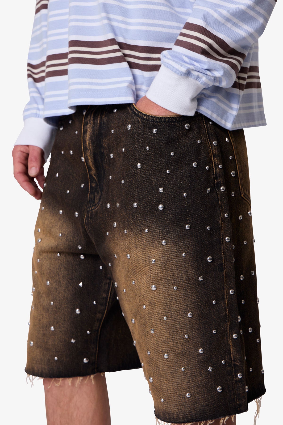 Baggy Studded Denim Shorts - Black