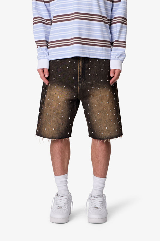 Baggy Studded Denim Shorts - Black