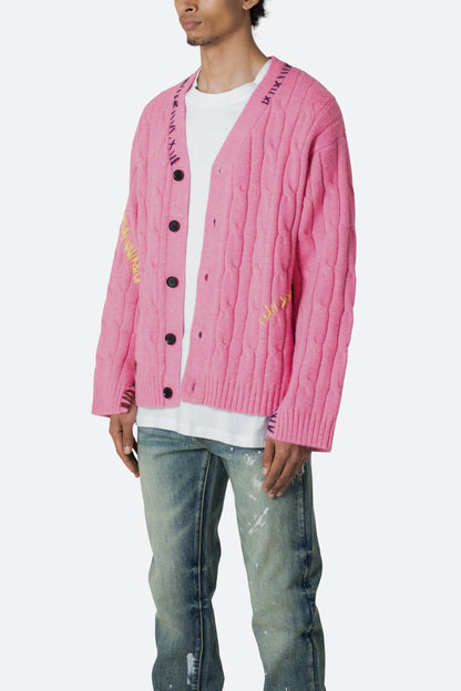 Cable Knit Cardigan Sweater - Pink