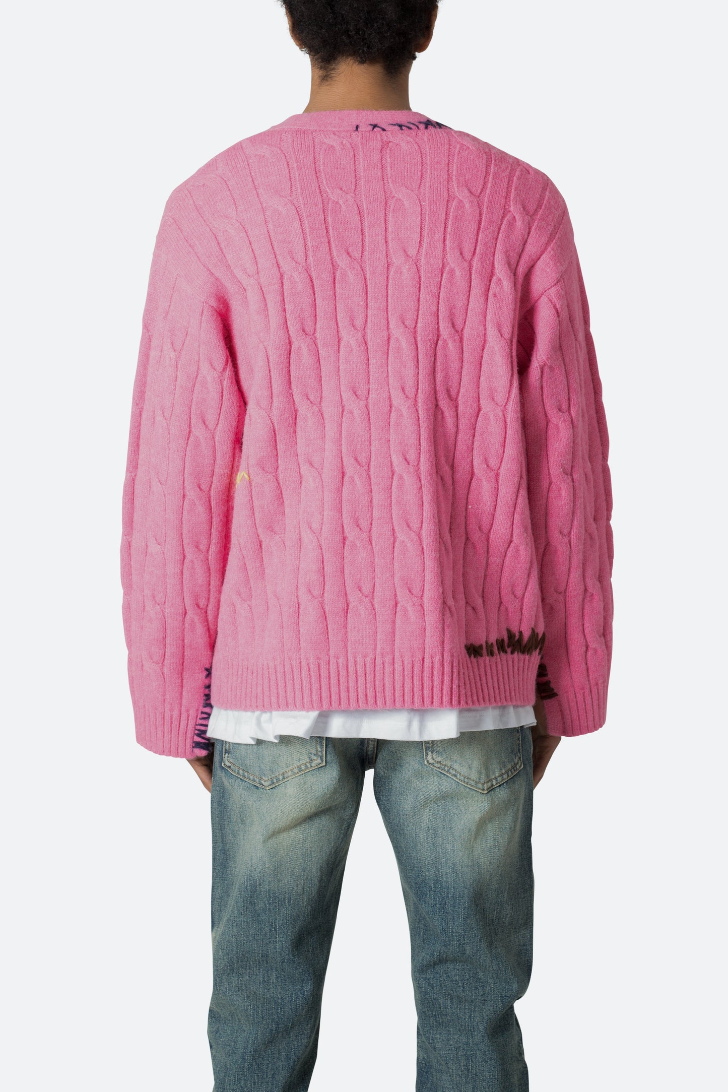 Cable Knit Cardigan Sweater - Pink