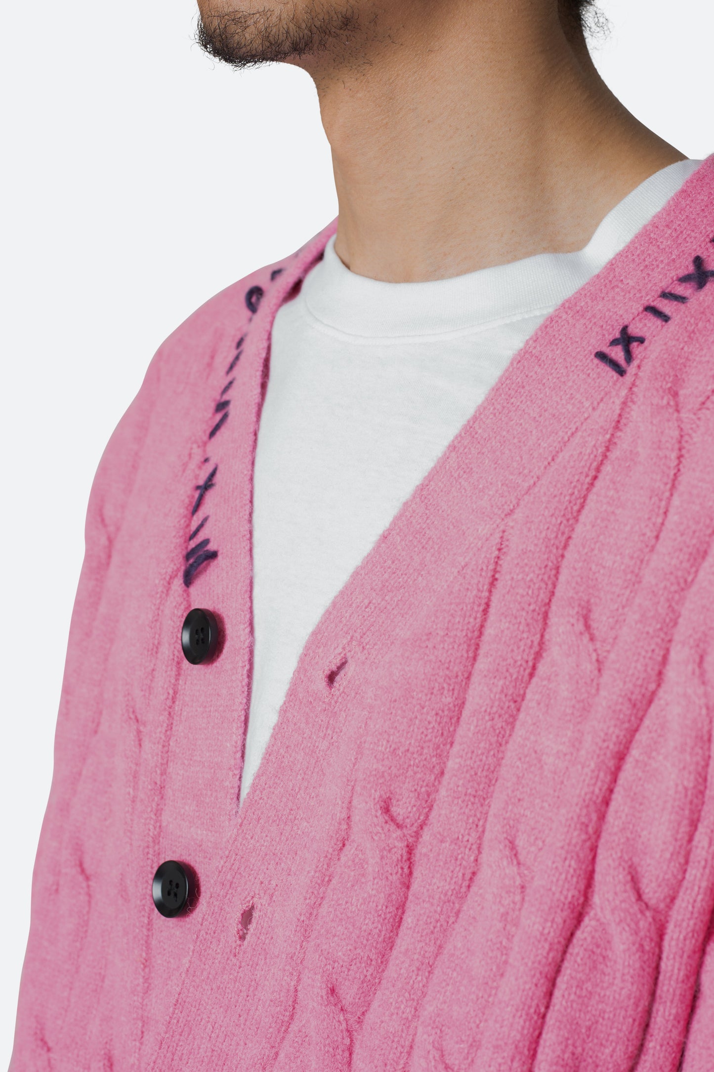 Cable Knit Cardigan Sweater - Pink