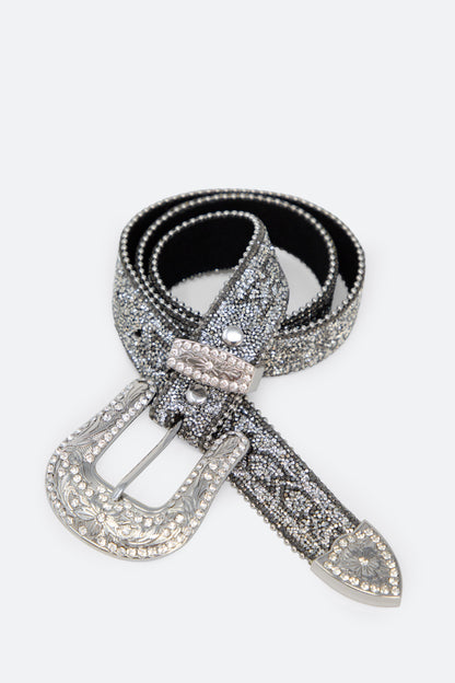 Chevron Caviar Belt - Silver