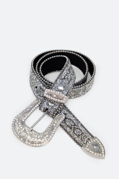 Chevron Caviar Belt - Silver