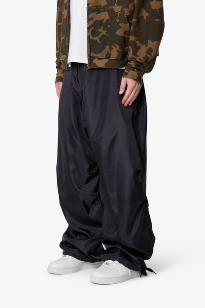 Cinched Baggy Nylon Pants - Black