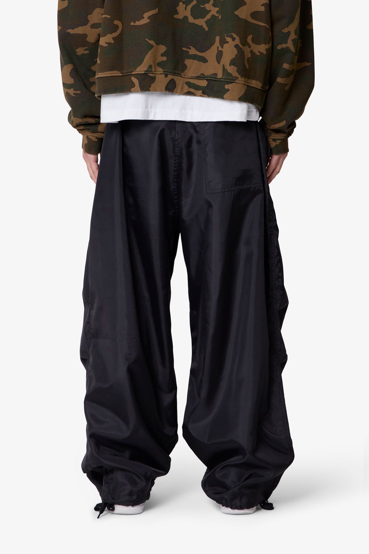 Cinched Baggy Nylon Pants - Black