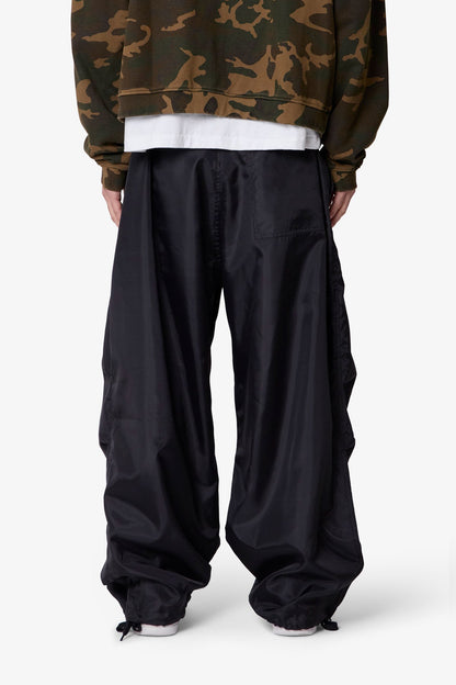 Cinched Baggy Nylon Pants - Black
