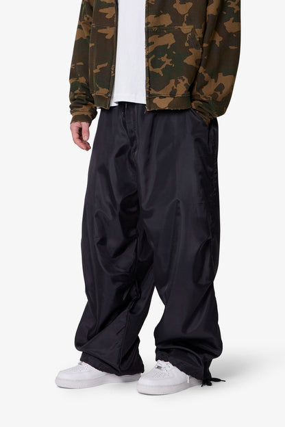Cinched Baggy Nylon Pants - Black