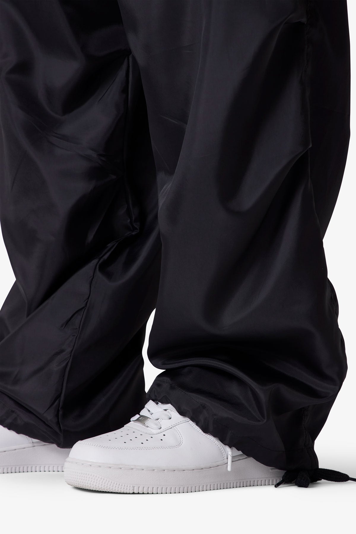 Cinched Baggy Nylon Pants - Black