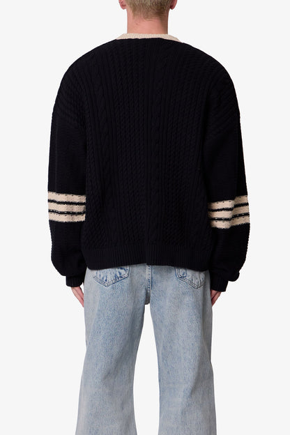 Collegiate Cardigan Sweater - Black/Brown