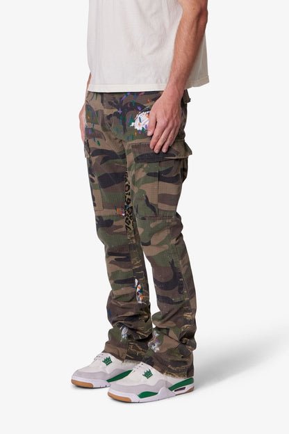 Contrast Bootcut Cargo Pants - Woodland Camo