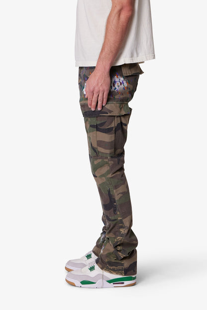 Contrast Bootcut Cargo Pants - Woodland Camo