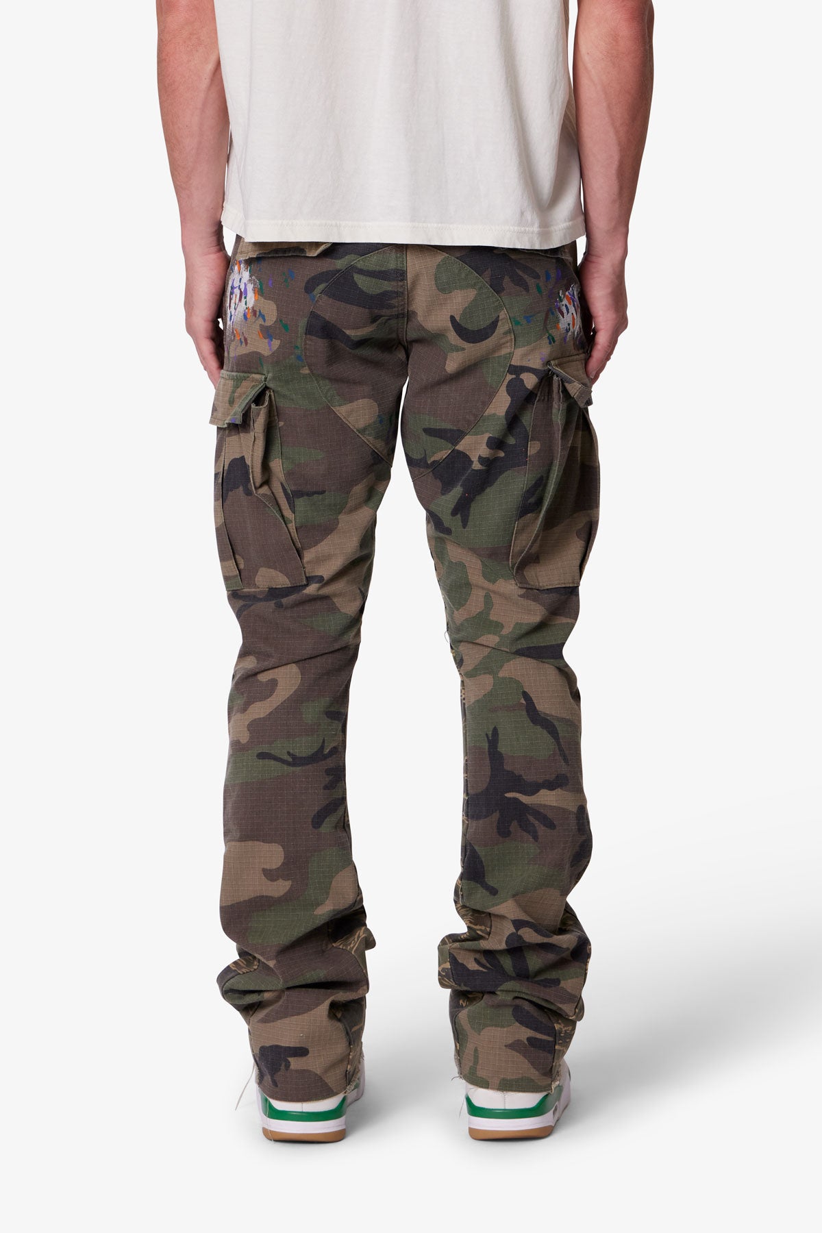 Contrast Bootcut Cargo Pants - Woodland Camo