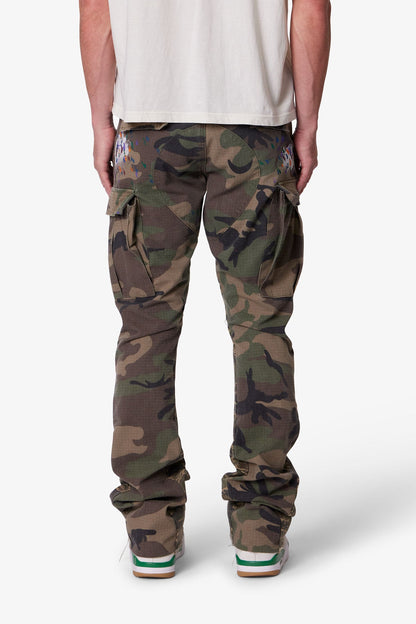 Contrast Bootcut Cargo Pants - Woodland Camo