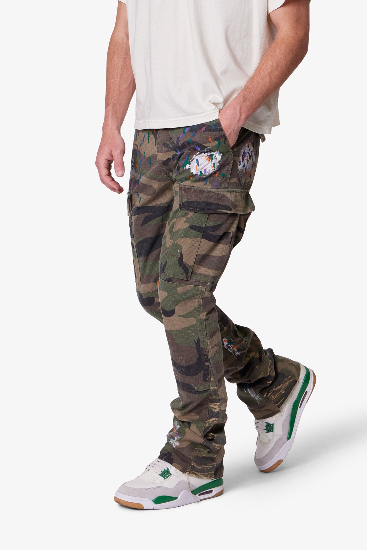 Contrast Bootcut Cargo Pants - Woodland Camo
