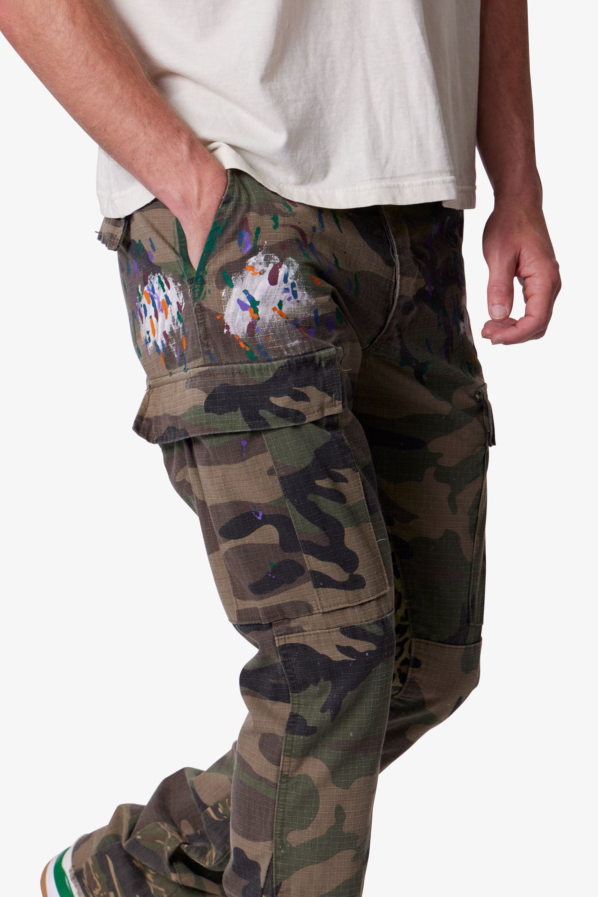 Contrast Bootcut Cargo Pants - Woodland Camo