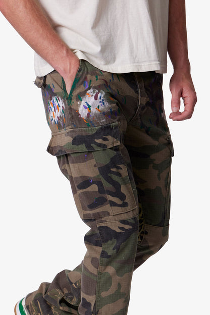 Contrast Bootcut Cargo Pants - Woodland Camo