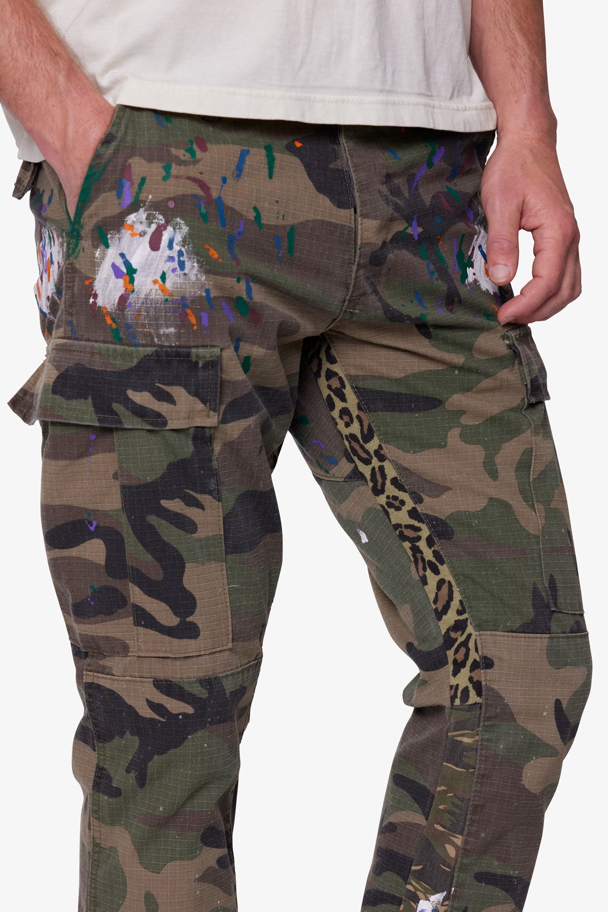 Contrast Bootcut Cargo Pants - Woodland Camo