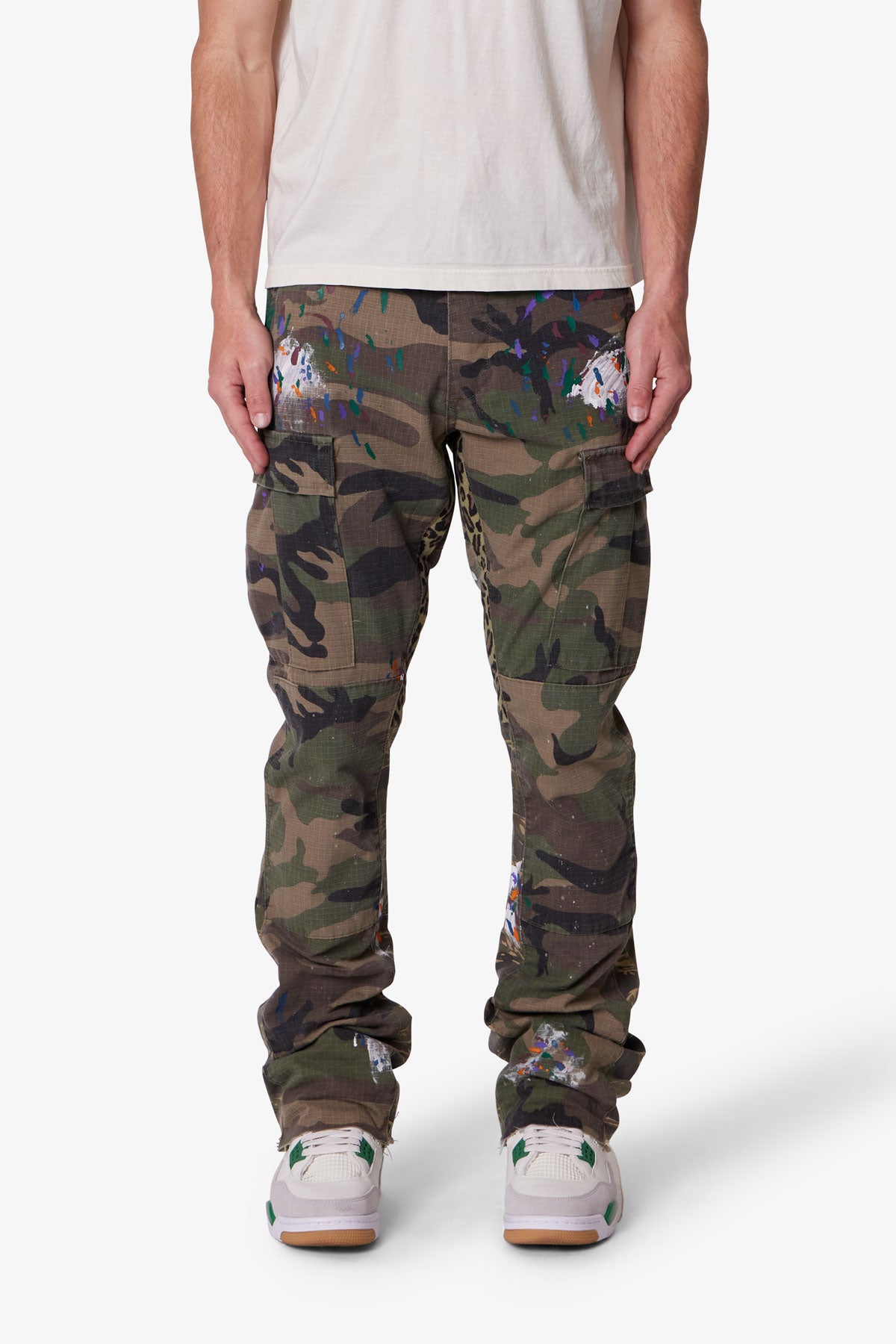 Contrast Bootcut Cargo Pants - Woodland Camo