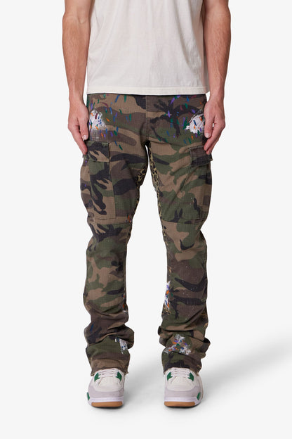 Contrast Bootcut Cargo Pants - Woodland Camo