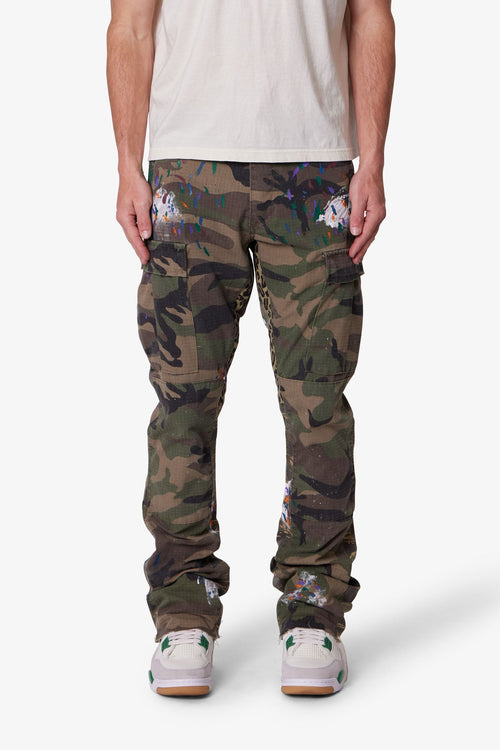 Contrast Bootcut Cargo Pants - Woodland Camo