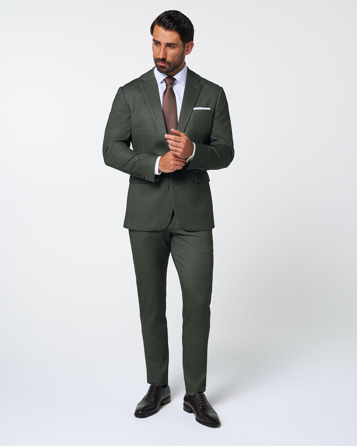 Athletic Fit Stretch Suit Pants - Deep Olive