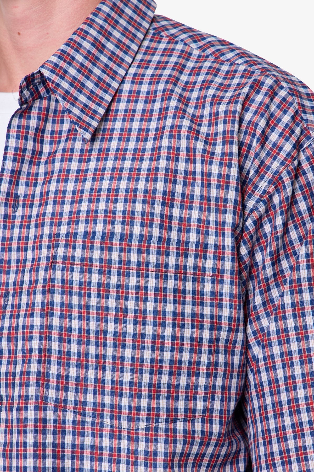 Crispy Poplin Over Shirt - Red/Blue