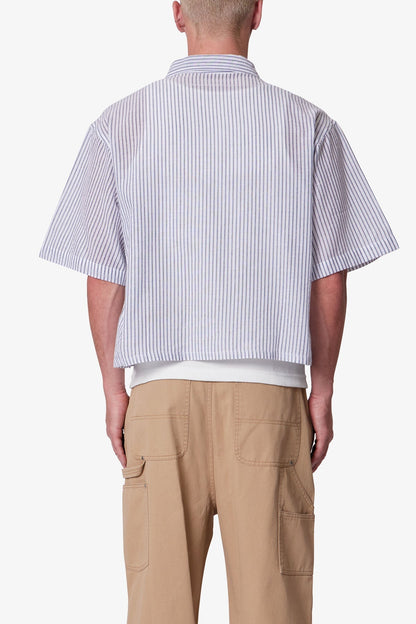 Cropped Boxy Striped S/S Shirt - Blue