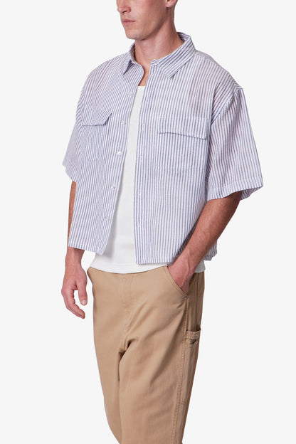 Cropped Boxy Striped S/S Shirt - Blue