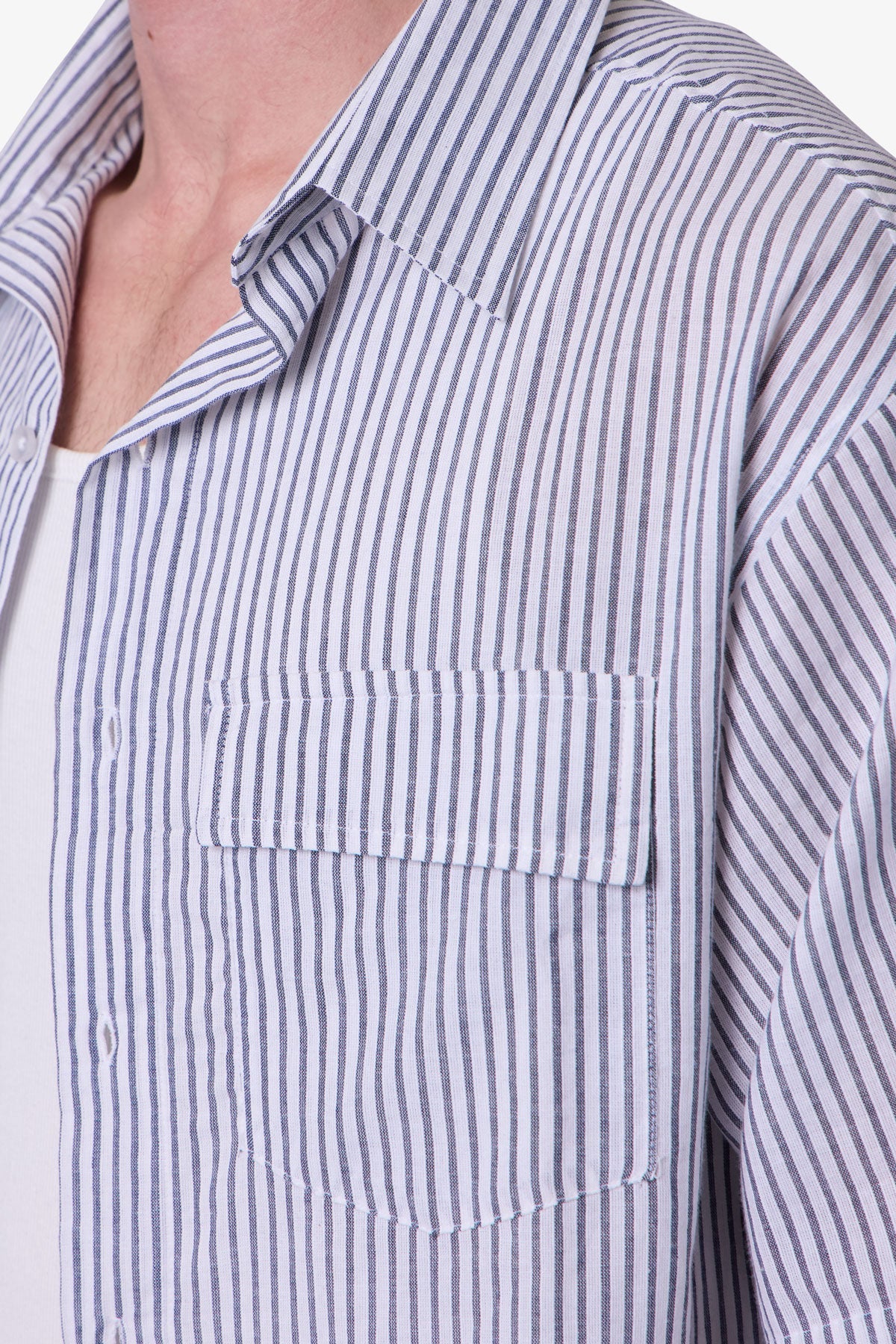 Cropped Boxy Striped S/S Shirt - Blue
